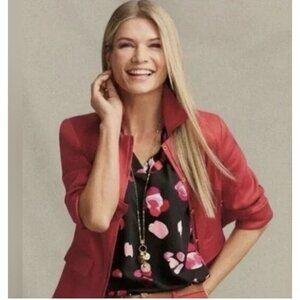 Cabi Peony Petal Tunic Top Small Floral Blouse Black Pink Style 5523 Summer EUC